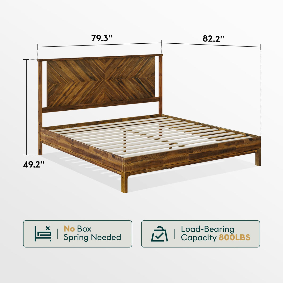 Vivian king platform bed frame, featuring chestnut finish, for mattress placement