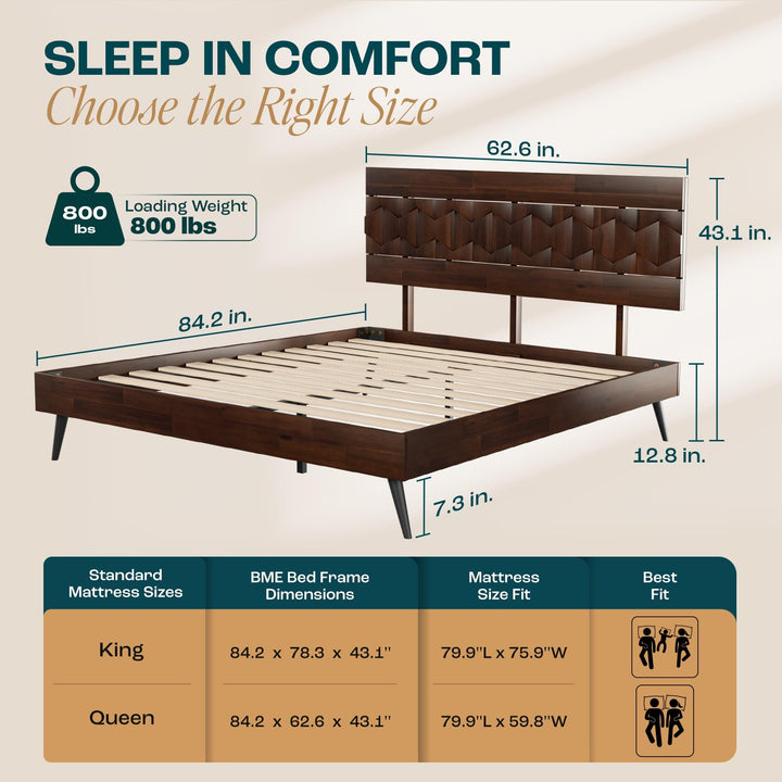 Georgina queen platform bed frame, featuring walnut finish, for mattress placement
