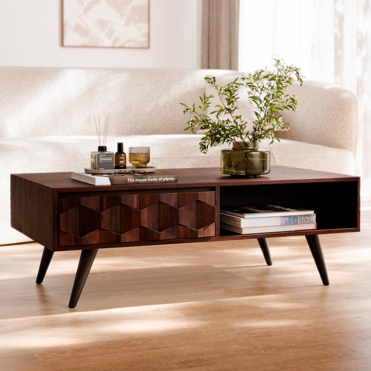 Georgina 2-drawer coffee table with walnut finish and living room table for living room use
