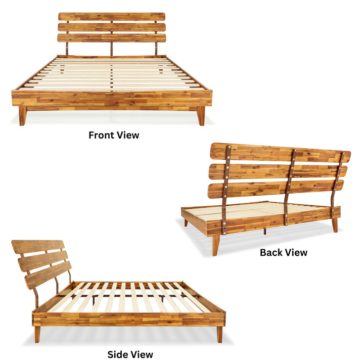 Caden king platform bed frame with headboard and caramel finish; for bedroom furniture