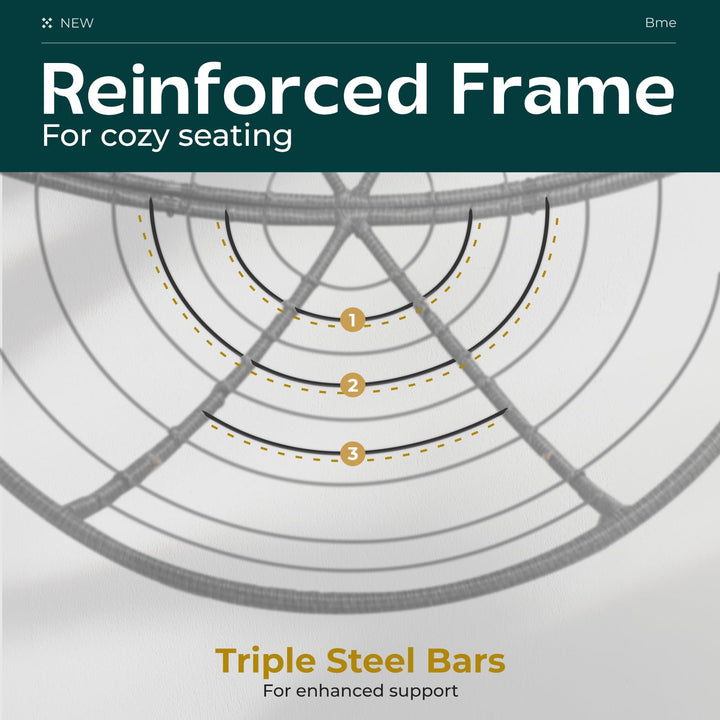 Papasan chair designed with smoky quartz cushion and black frame for everyday indoor seating