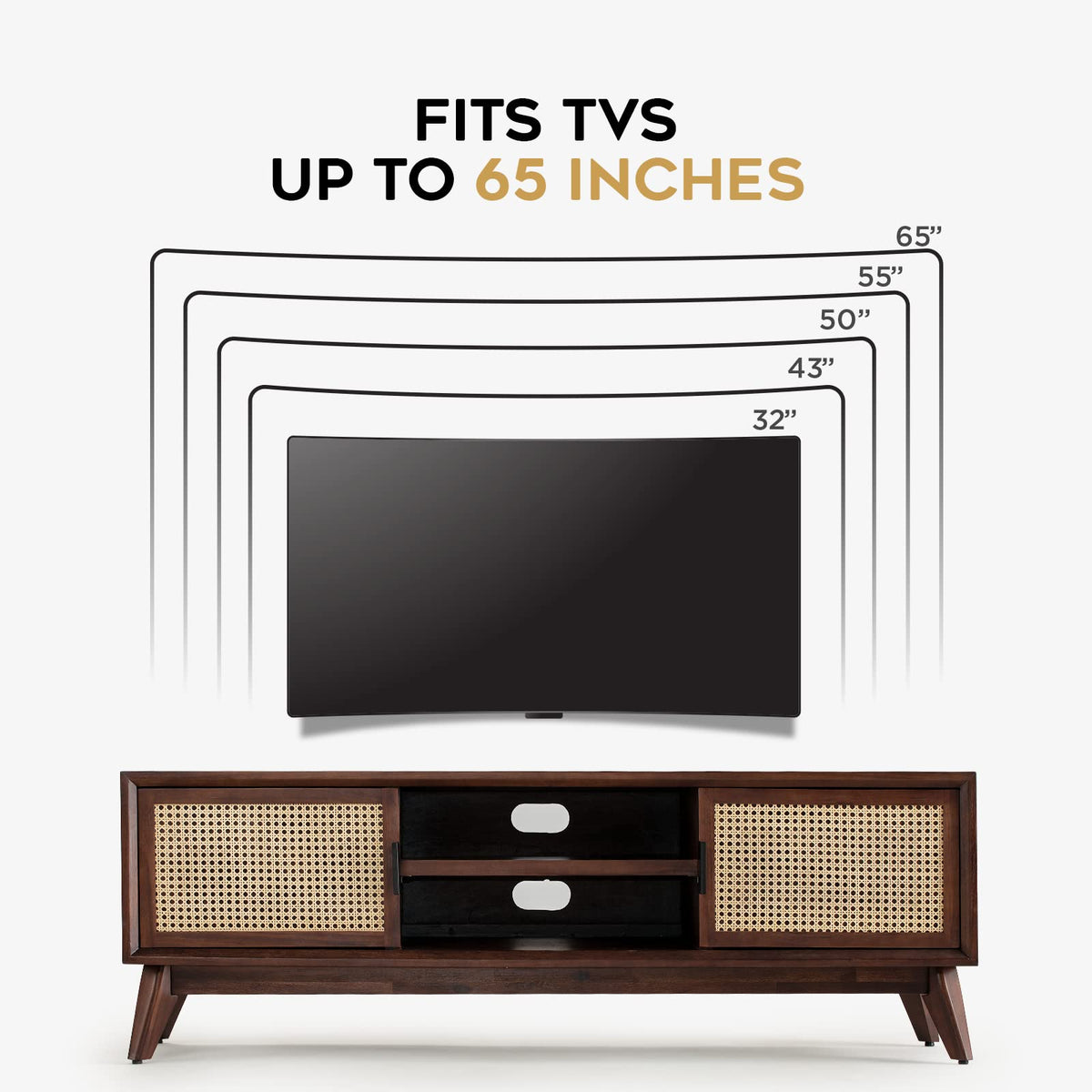 Jasper TV stand with walnut finish and media storage for entertainment devices