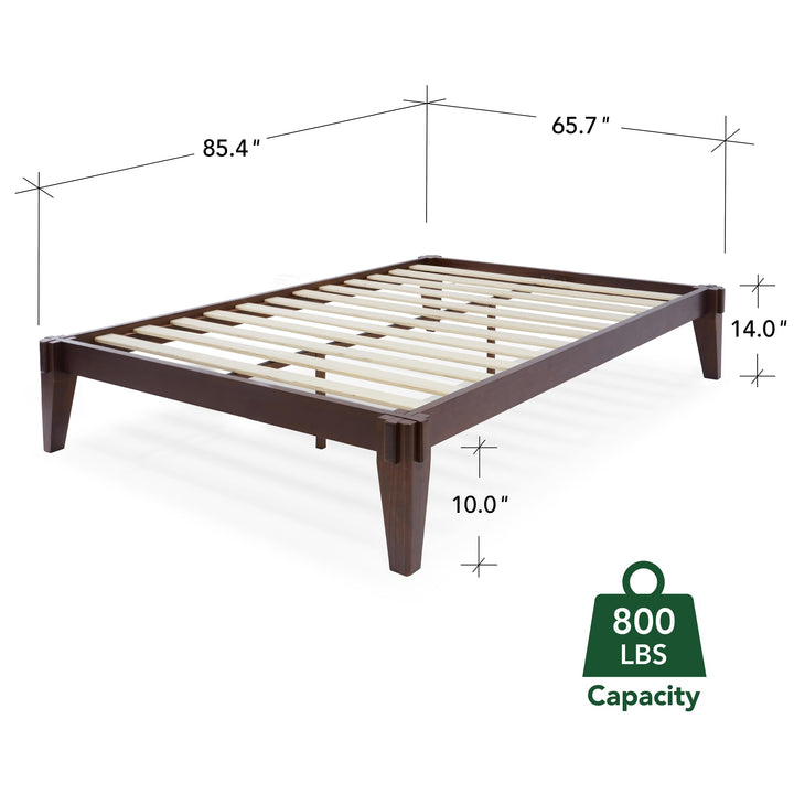 Chalipa queen platform bed frame, featuring headboard- design and walnut finish, for mattress placement