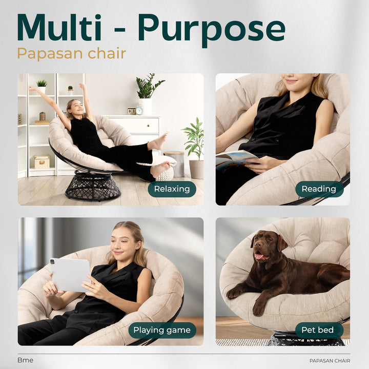 Papasan chair with sepia sand cushion; for reading and resting