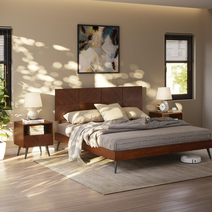 Rhombus nightstand, featuring walnut finish and bedside storage, for small-item storage
