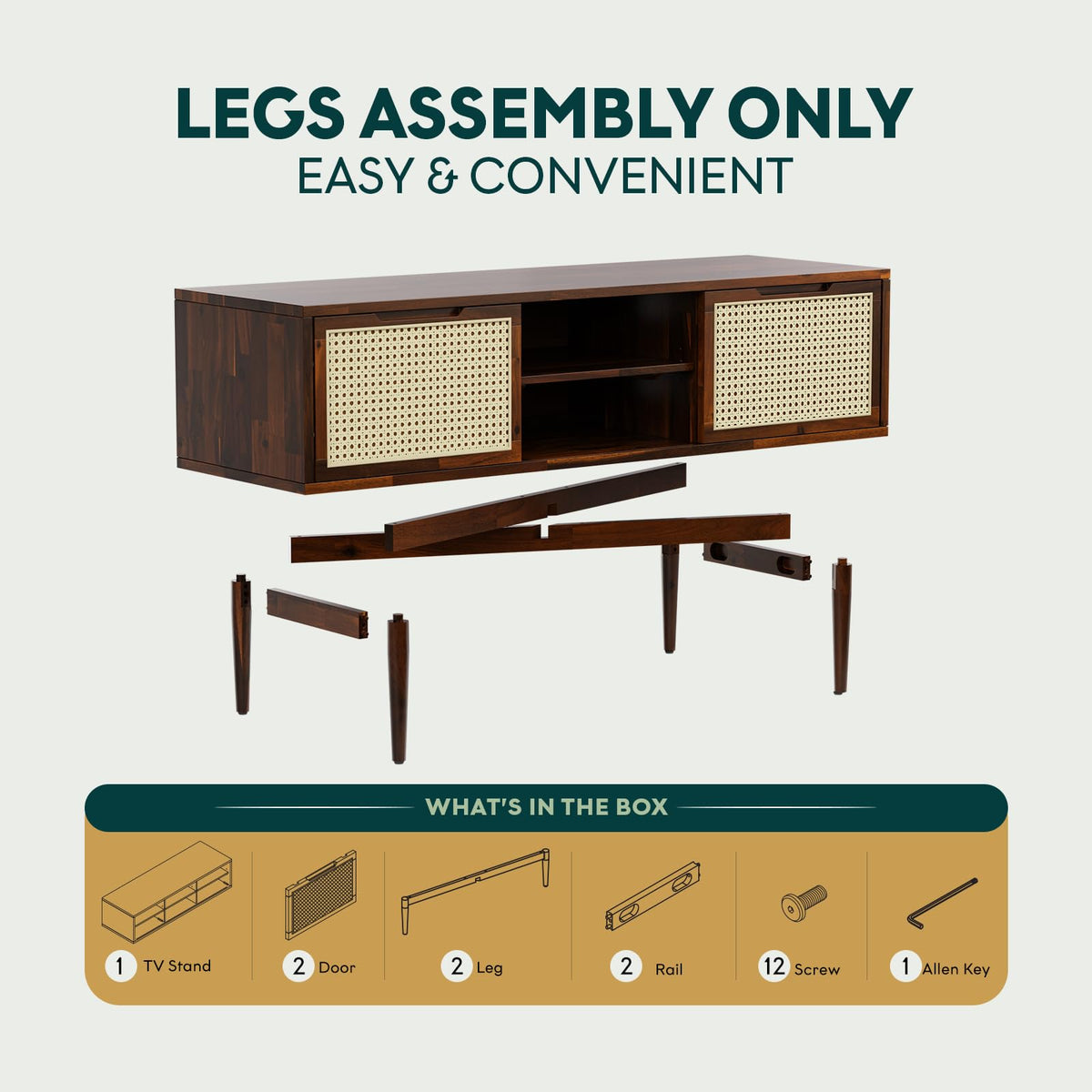 Oliver TV stand, featuring walnut finish and media storage, for media organization