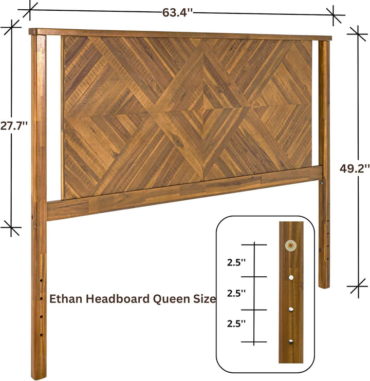 Ethan queen bed headboard with rustic dark brown finish; for the bed area