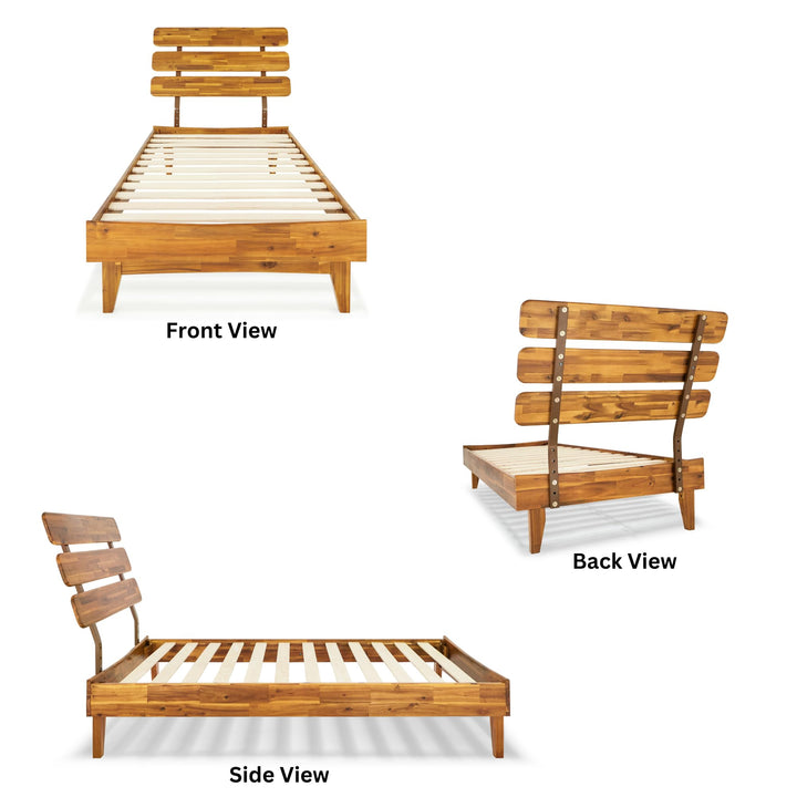 Caden twin platform bed frame with headboard and caramel finish; for bedroom furniture