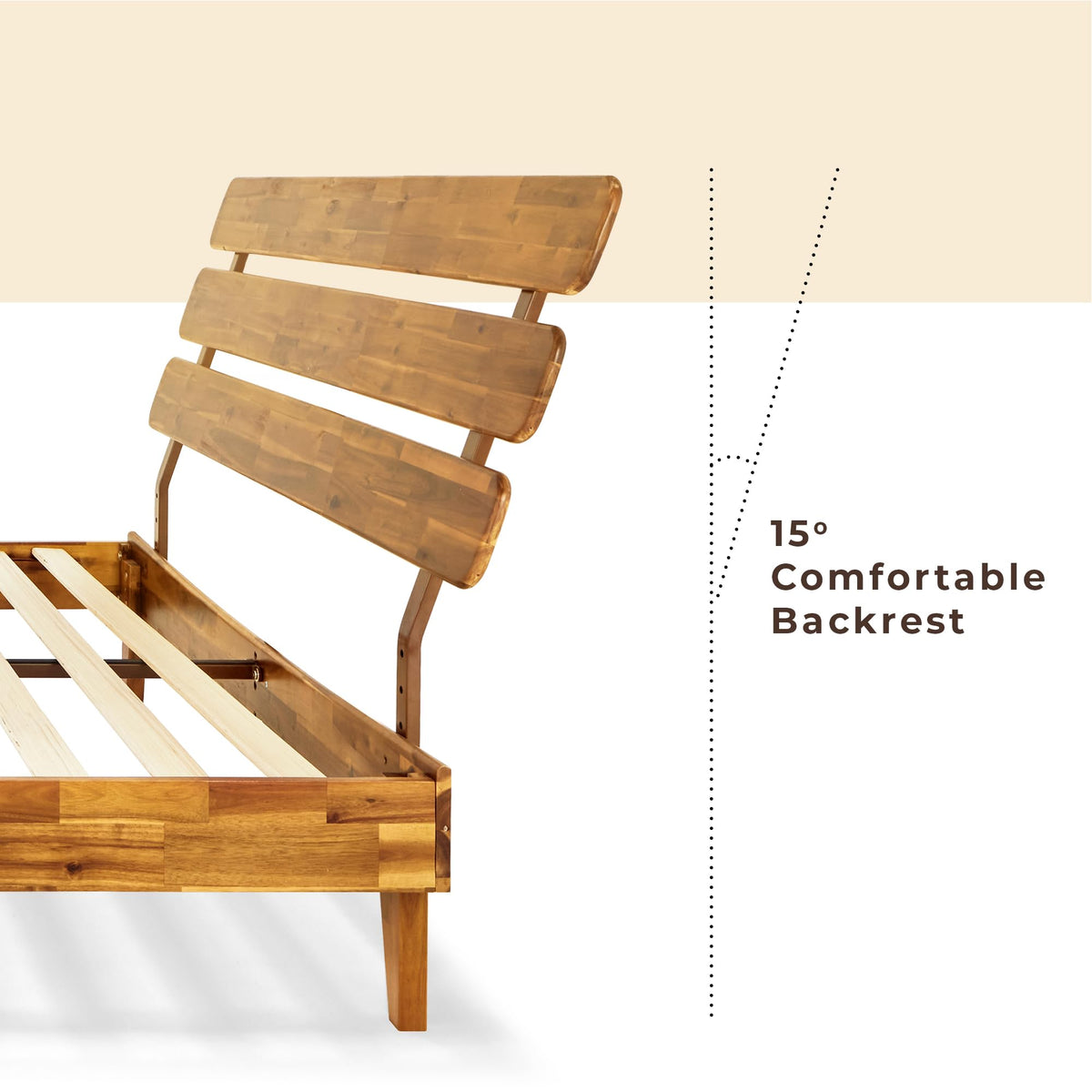 Caden full platform bed frame with headboard and caramel finish for everyday bedroom use
