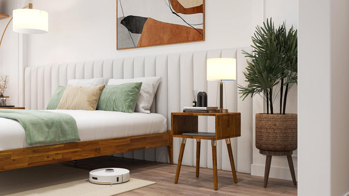 Dinkee nightstand with caramel finish and bedside storage; for everyday bedside use
