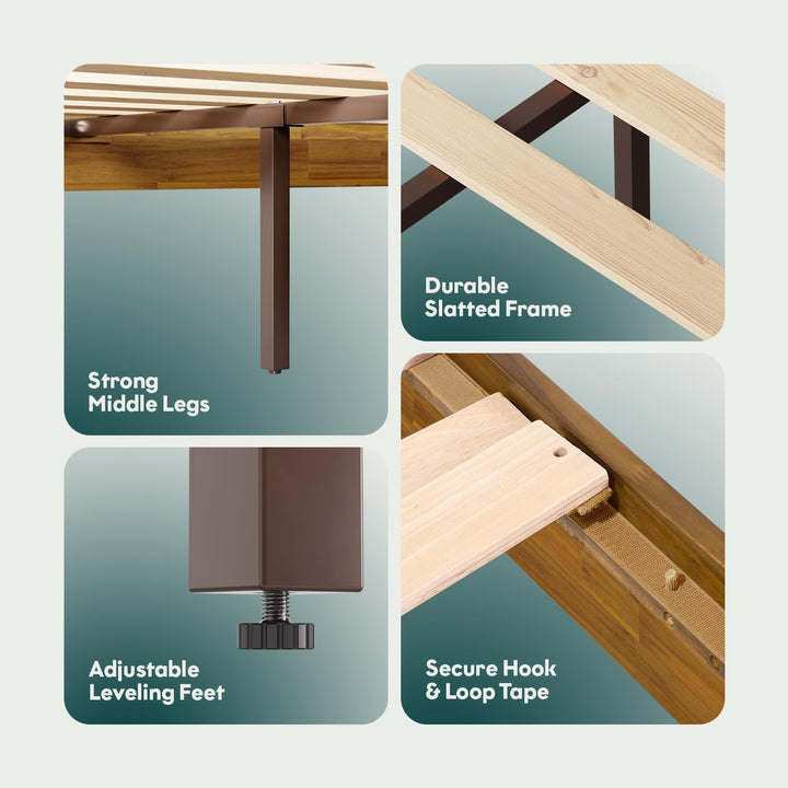 Catherine king platform bed frame designed with teak brown finish for a coordinated sleep space