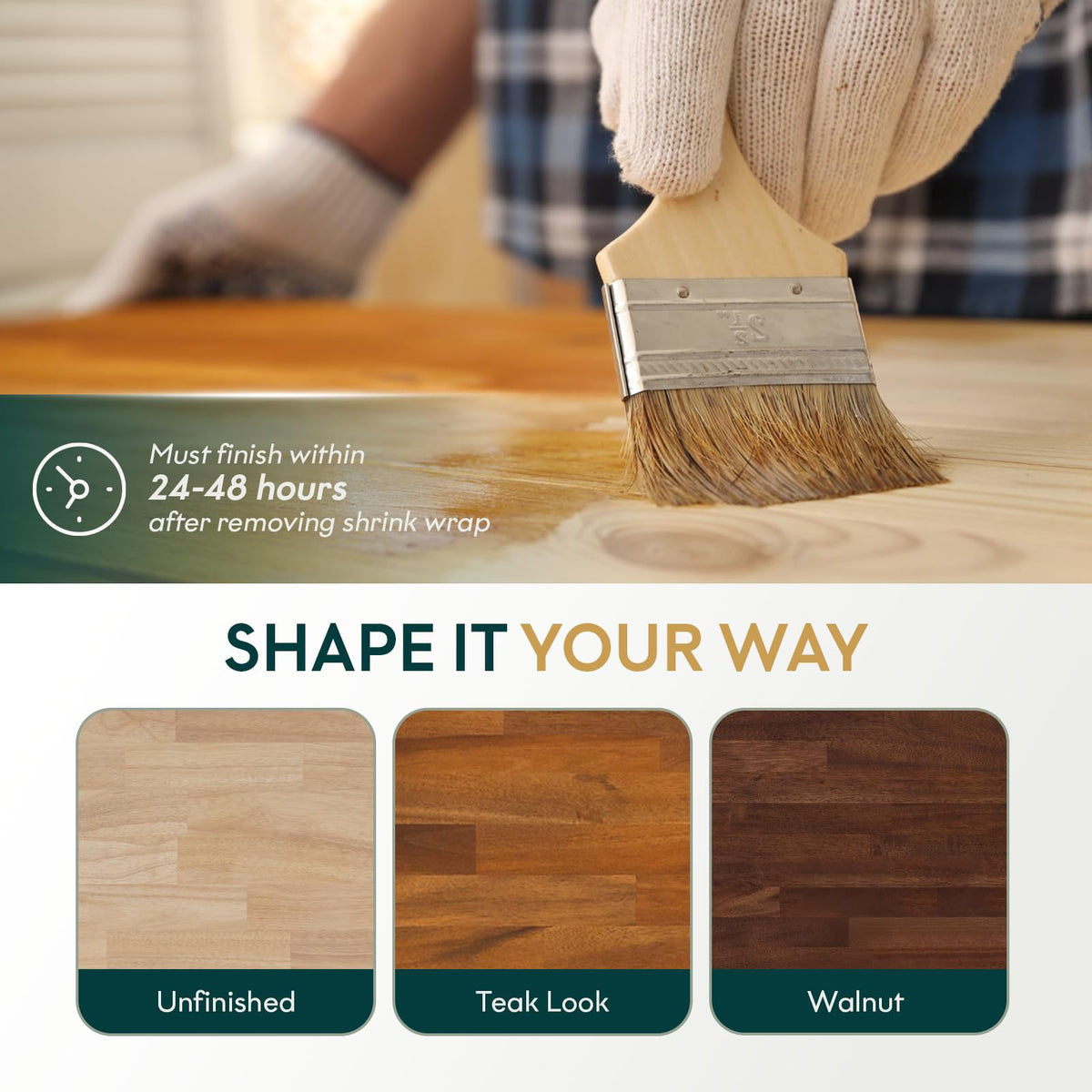 Hevea wood desktop countertop designed with 5 ft x 30 in x 1.5 in and dark walnut finish for desktop applications