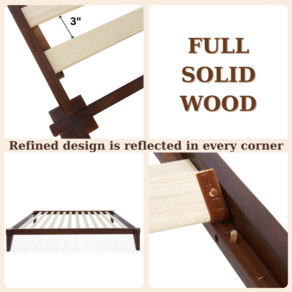 Chalipa twin platform bed frame, featuring headboard- design and walnut finish, for a platform bed setup