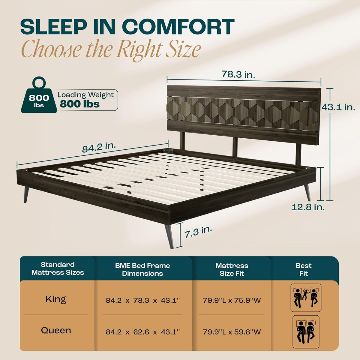Georgina king platform bed frame, featuring mocha finish, for mattress placement