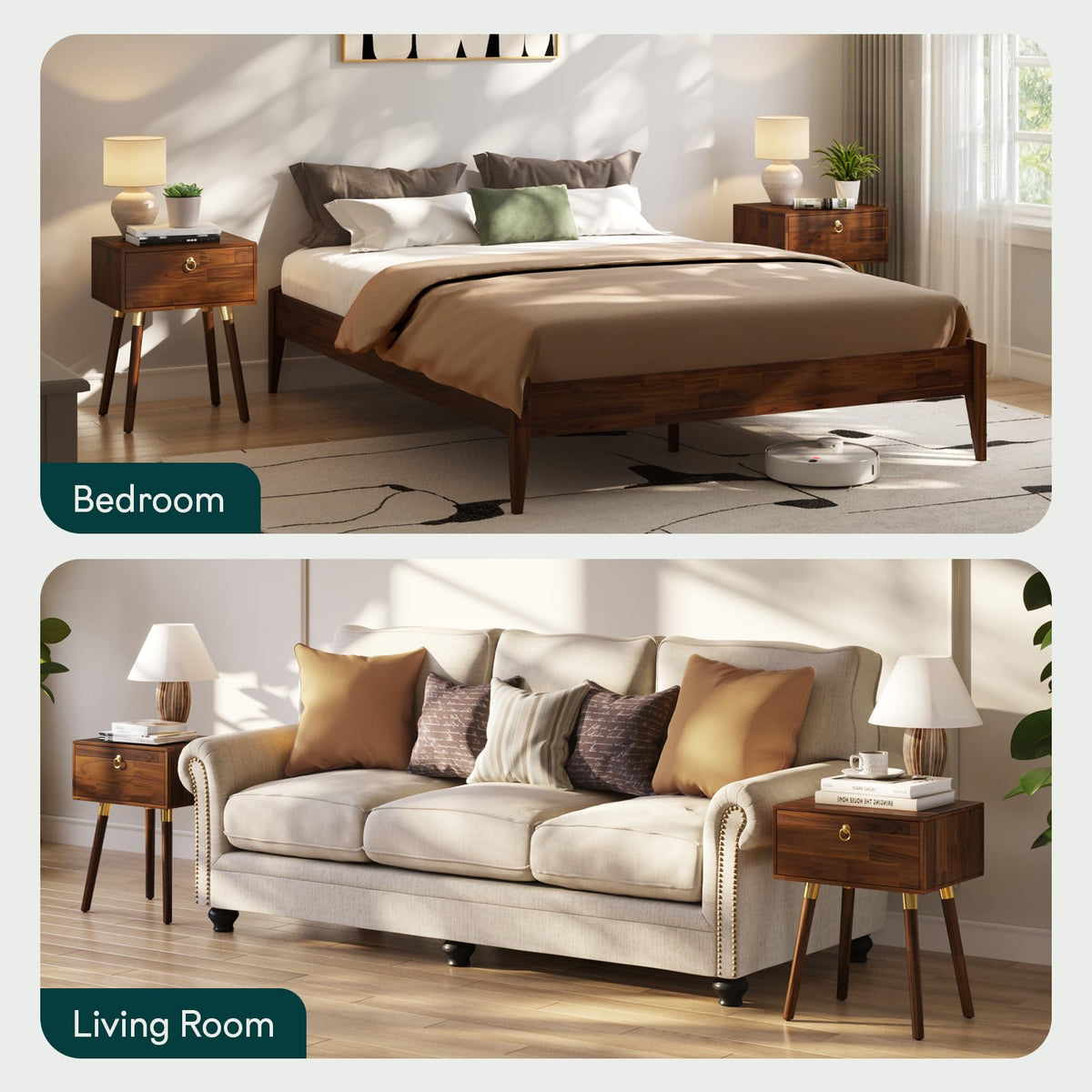 Alden 1-drawer nightstand designed with dark chocolate finish and bedside storage for bedroom storage