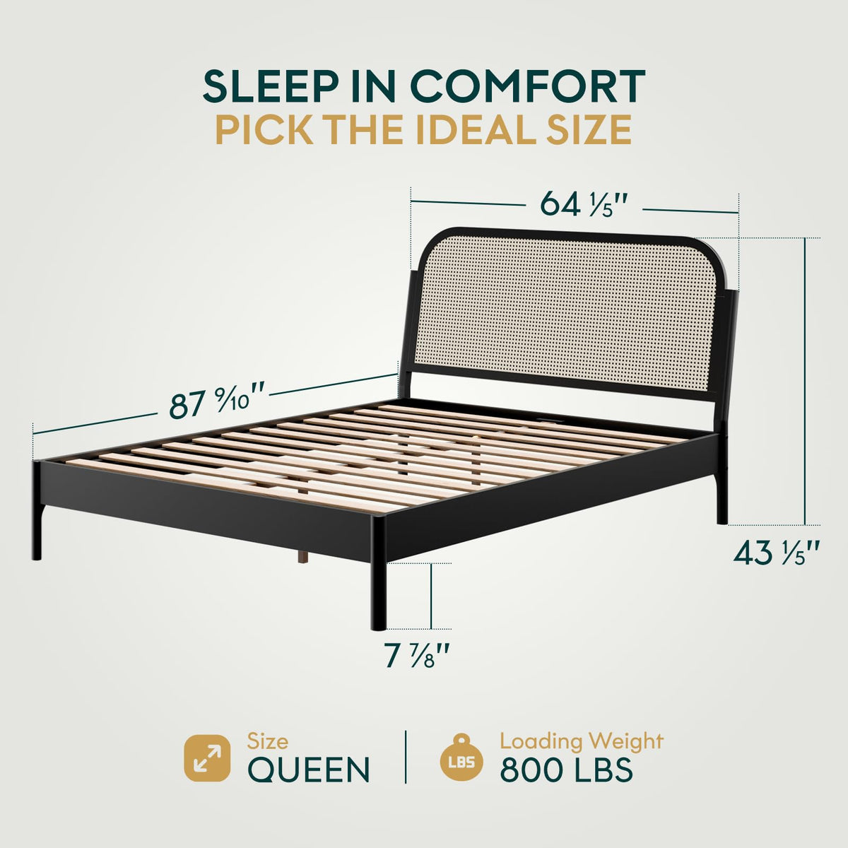 Aurelia queen platform bed frame, featuring black finish, for mattress placement
