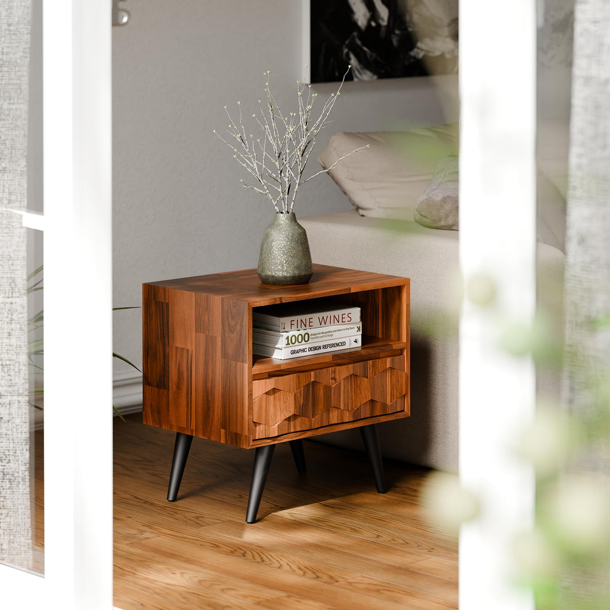 Georgina 1-drawer nightstand with dark chocolate finish and bedside storage; for everyday bedside use