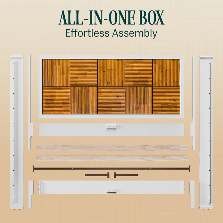Madia queen platform bed frame with ivory white & teak brown finish; for sleep-space furnishing