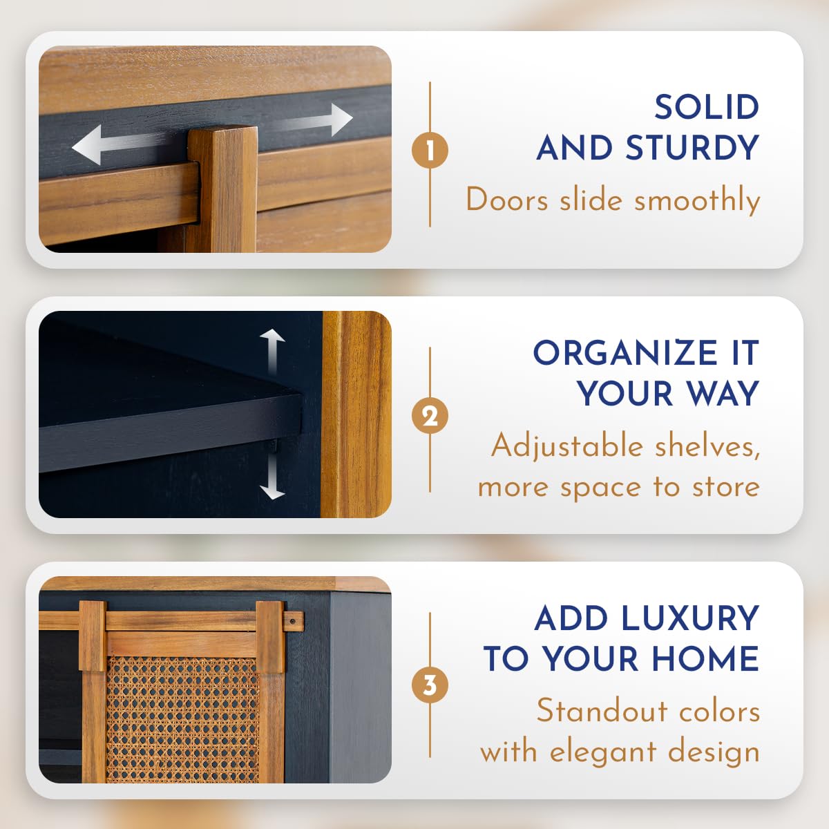 Arvid TV stand with caramel finish and media storage for entertainment devices