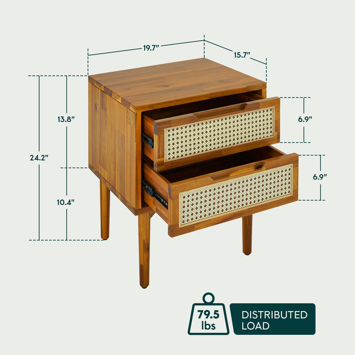 Oliver 2-drawer nightstand, featuring caramel finish and bedside storage, for bedroom organization