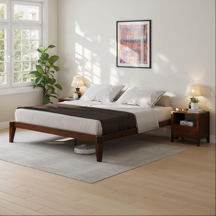 Chalipa king platform bed frame designed with headboard- design and walnut finish for bedroom styling