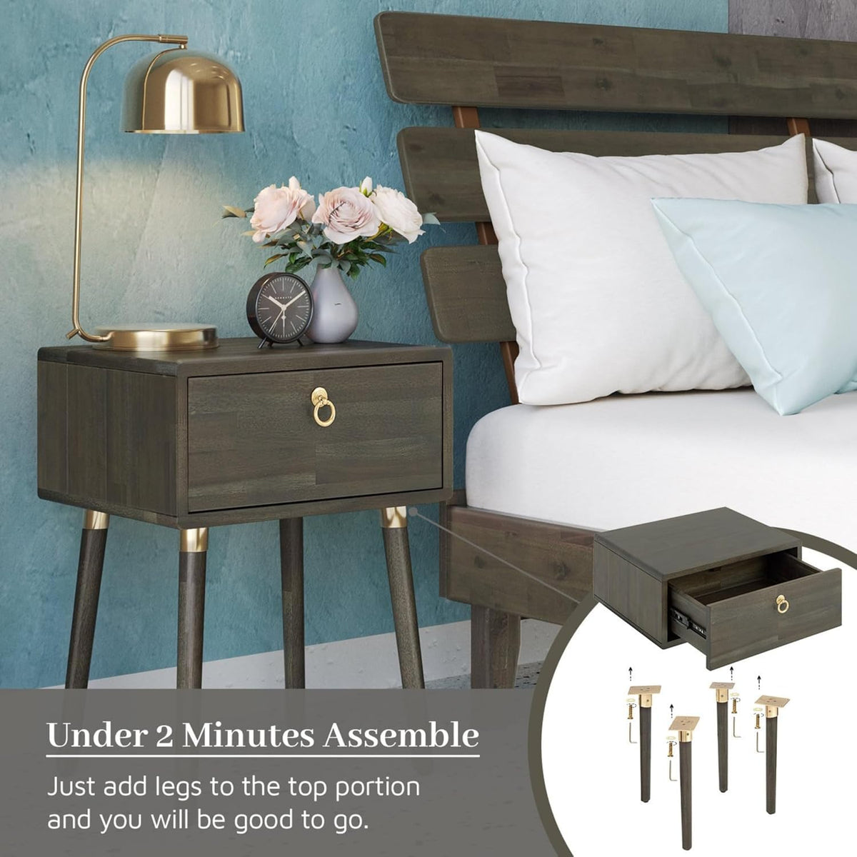 Caden 1-drawer nightstand designed with mocha finish and bedside storage as a bedside table