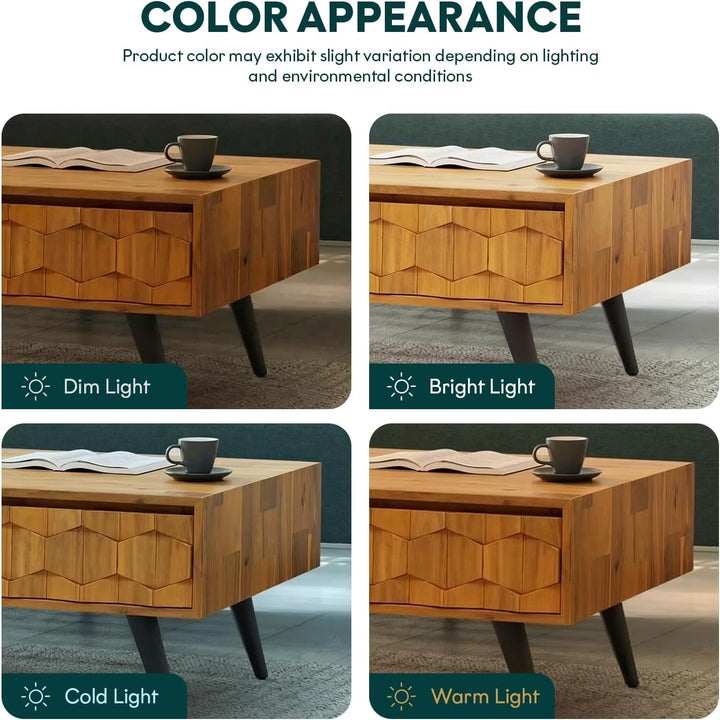 Georgina 2-drawer coffee table, featuring teak brown finish and living room table, for everyday surface space