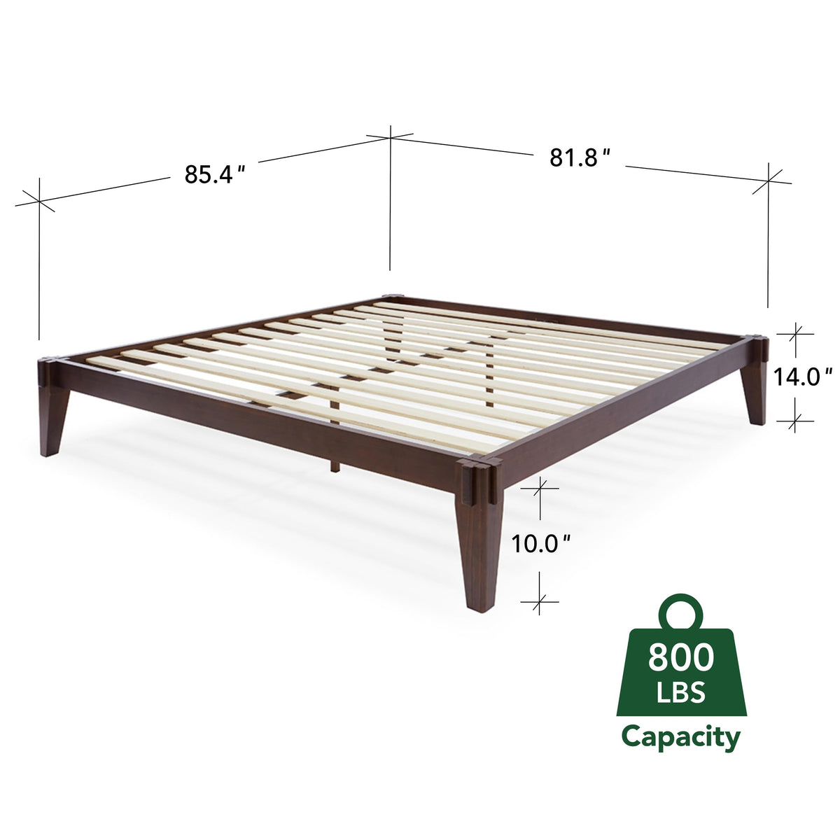 Chalipa king platform bed frame, featuring headboard- design and walnut finish, for mattress placement