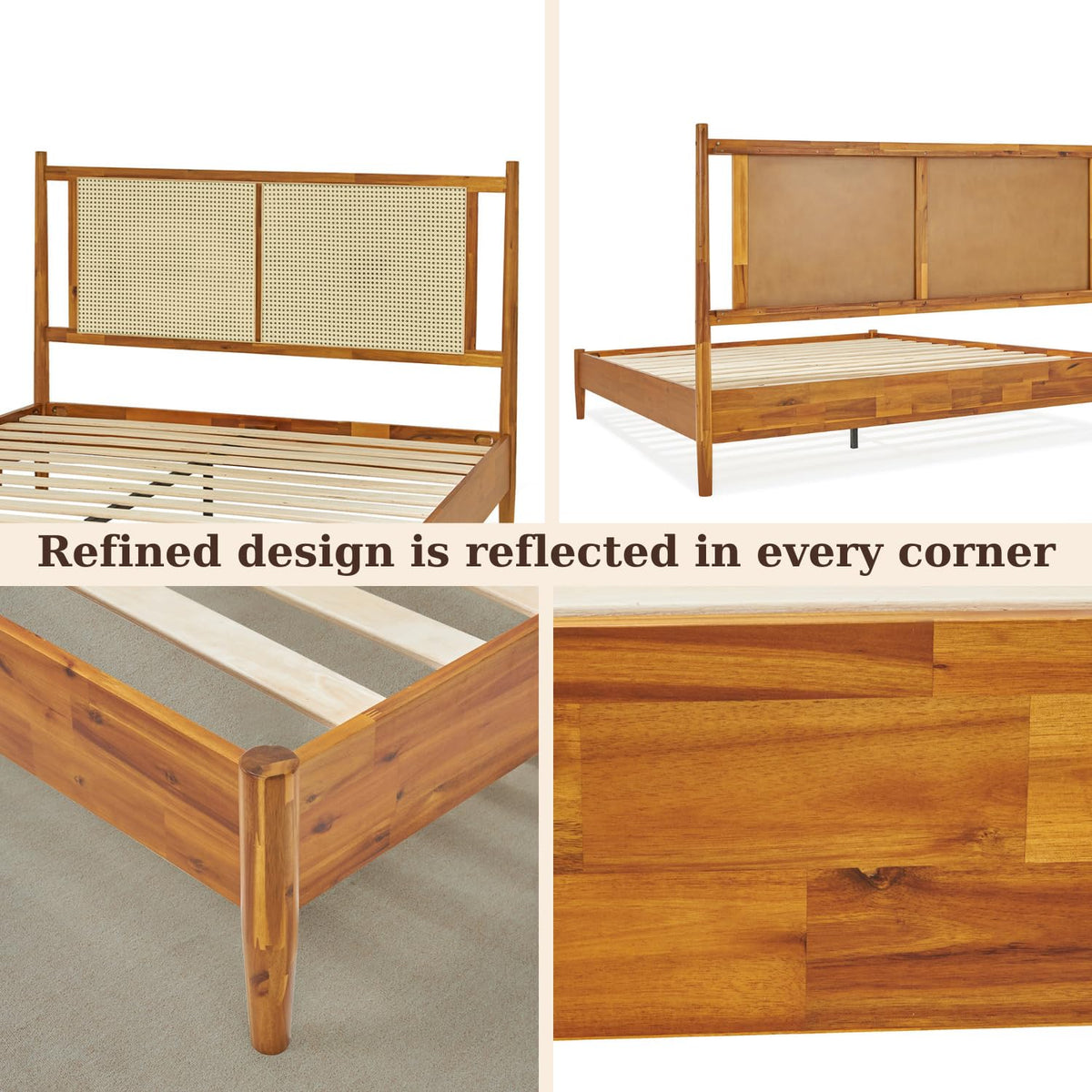 Oliver queen platform bed frame designed with caramel finish for a coordinated sleep space