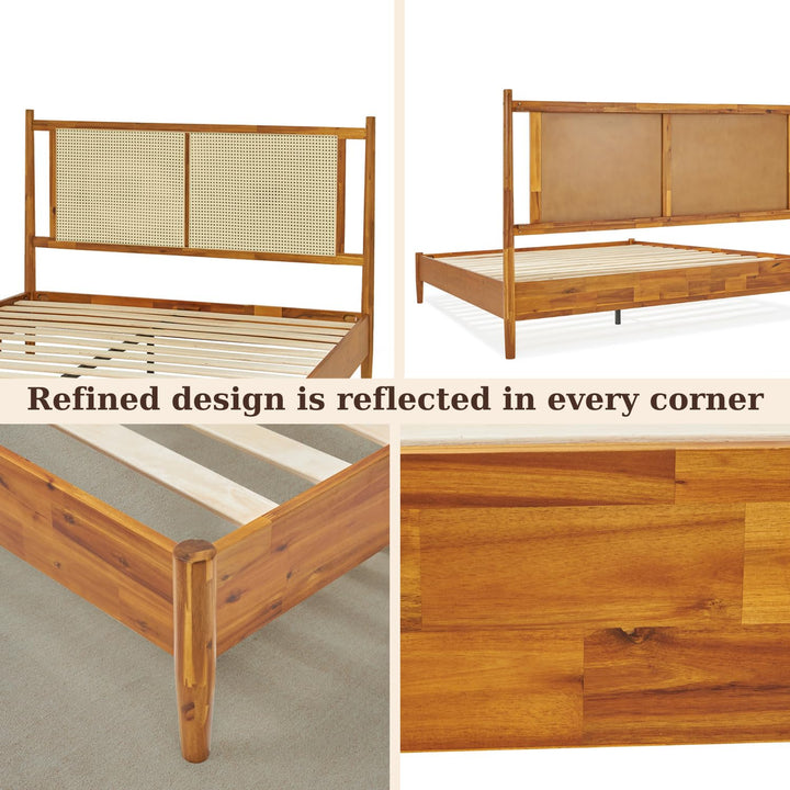 Oliver queen platform bed frame designed with caramel finish for a coordinated sleep space