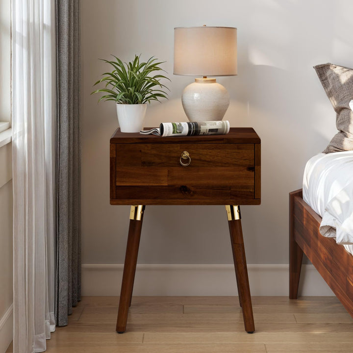 Alden 1-drawer nightstand with dark chocolate finish and bedside storage for bedside storage