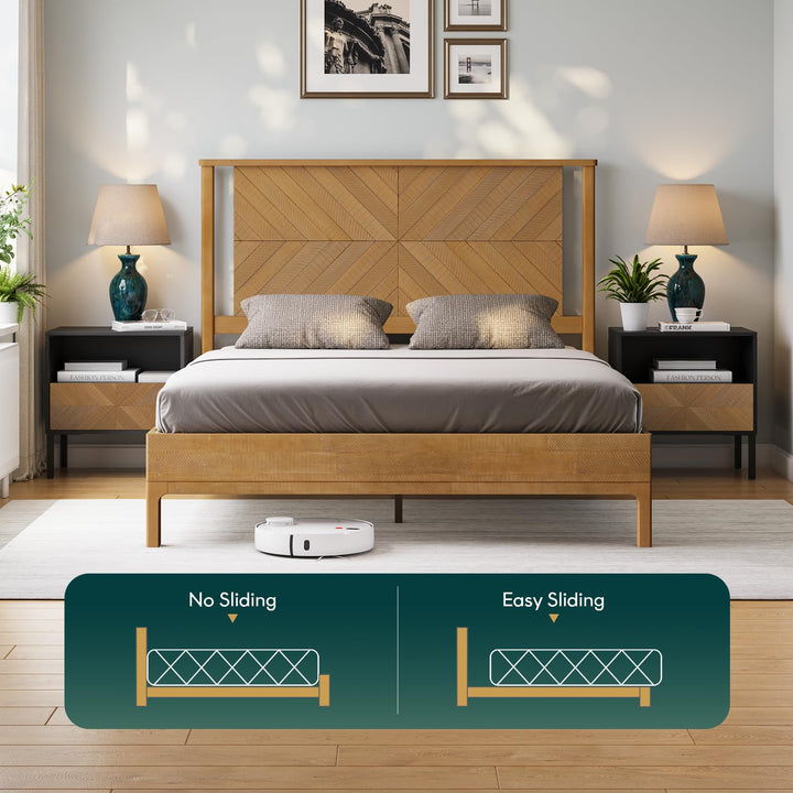 Vivian queen platform bed frame, featuring headboard, acacia wood, and rustic seadrift finish, for a platform bed setup