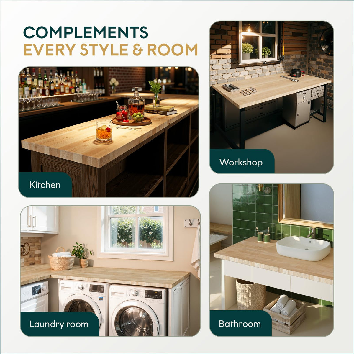 Hevea wood butcher block countertop with 8 ft; for worktable builds