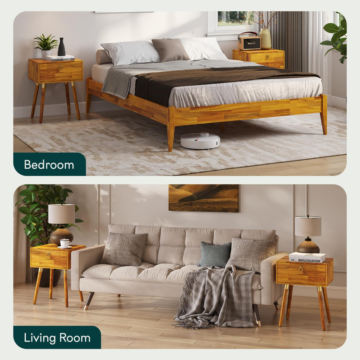 Alden 1-drawer nightstand with caramel finish and bedside storage; for everyday bedside use