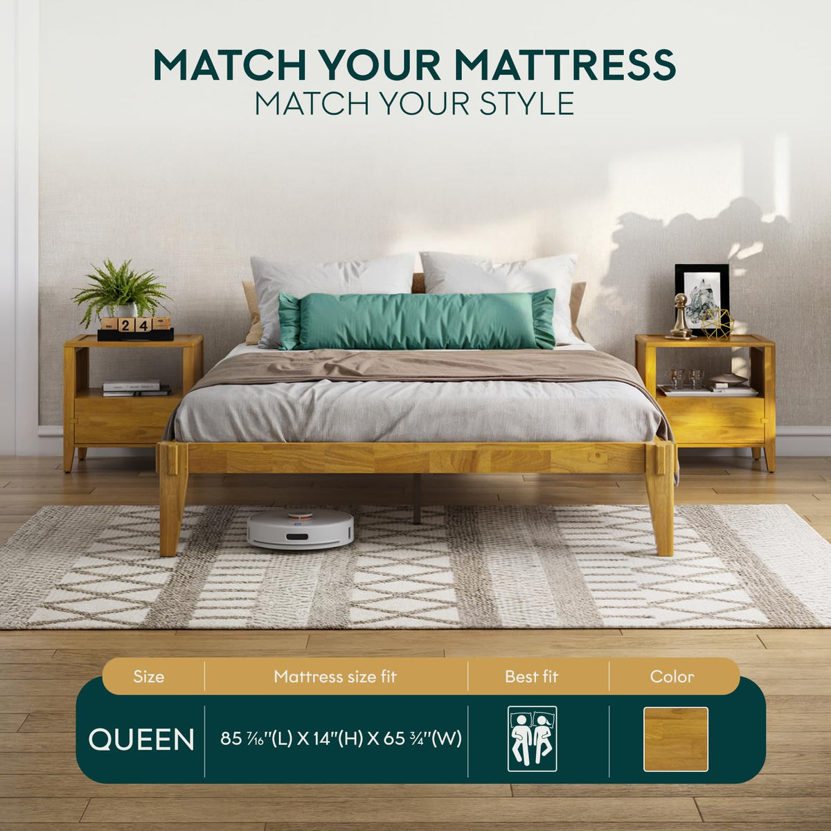 Chalipa queen platform bed frame with headboard- design and white finish; for sleep-space furnishing