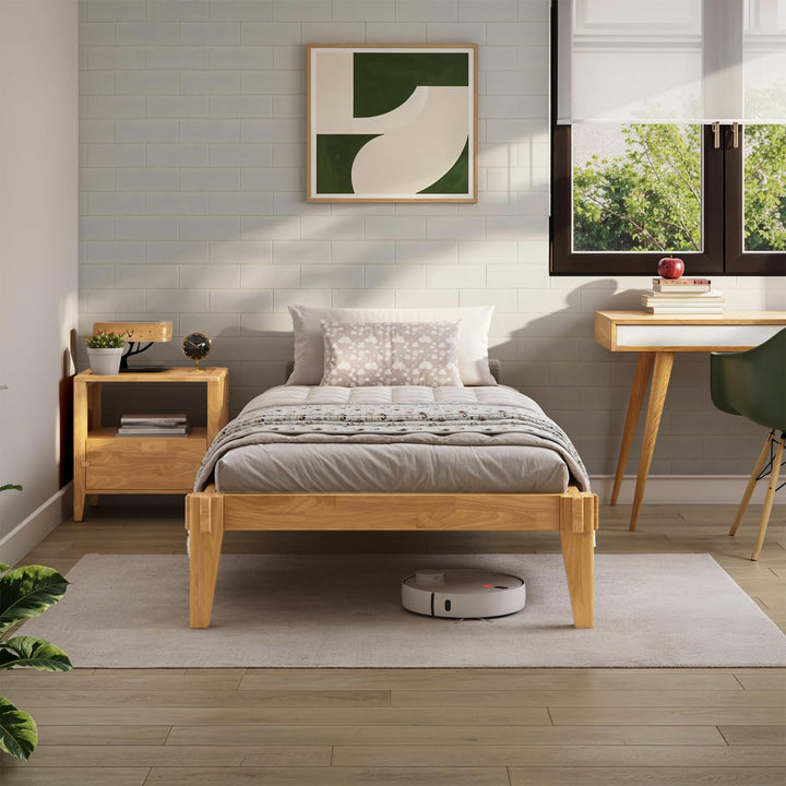 Chalipa twin platform bed frame with light natural finish for bedroom setup