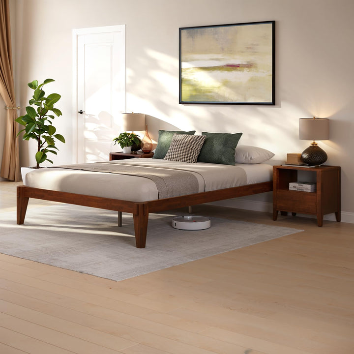 Chalipa queen platform bed frame designed with headboard- design and walnut finish for bedroom styling