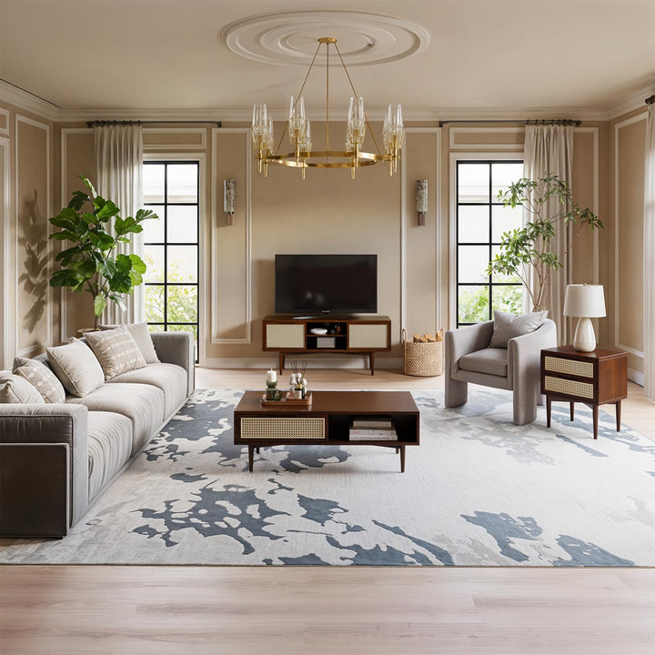 Oliver coffee table with walnut finish and living room table; for living room organization