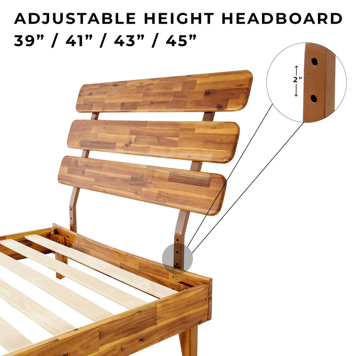 Caden twin platform bed frame designed with headboard and caramel finish for a coordinated sleep space