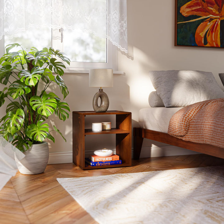 Chalipa open-storage nightstand with walnut finish and bedside storage; for everyday bedside use