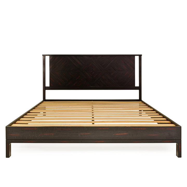 Ethan king platform bed frame with headboard and rustic black finish; for bedroom furniture