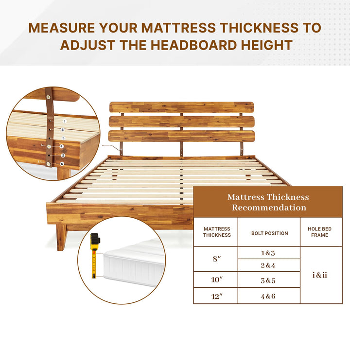 Caden king platform bed frame, featuring headboard and caramel finish, for a platform bed setup