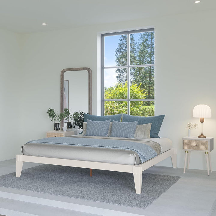 Chalipa king platform bed frame with headboard- design and white finish; for bedroom furniture