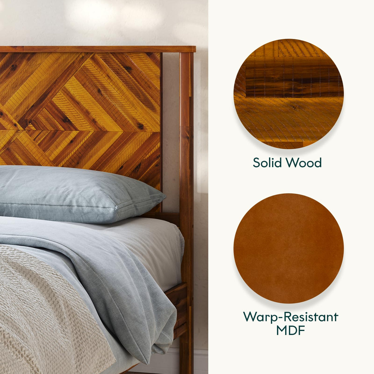 Ethan queen platform bed frame with rustic caramel finish; for bedroom furniture