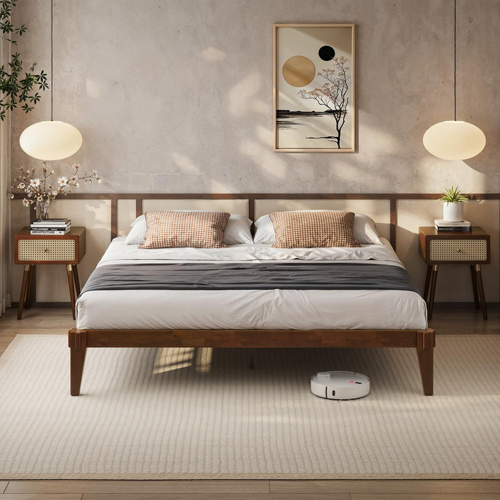 Chalipa king platform bed frame with headboard- design and walnut finish for bedroom setup