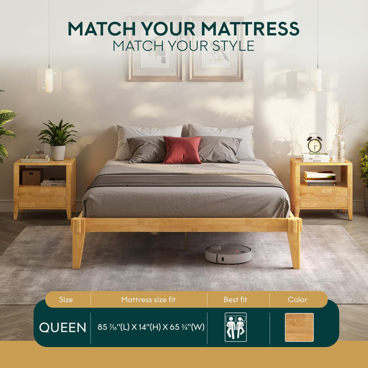 Chalipa queen platform bed frame with light natural finish; for sleep-space furnishing