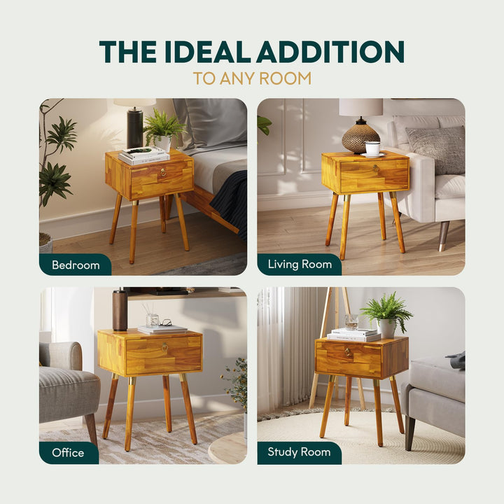 Alden 1-drawer nightstand, featuring caramel finish and bedside storage, for small-item storage