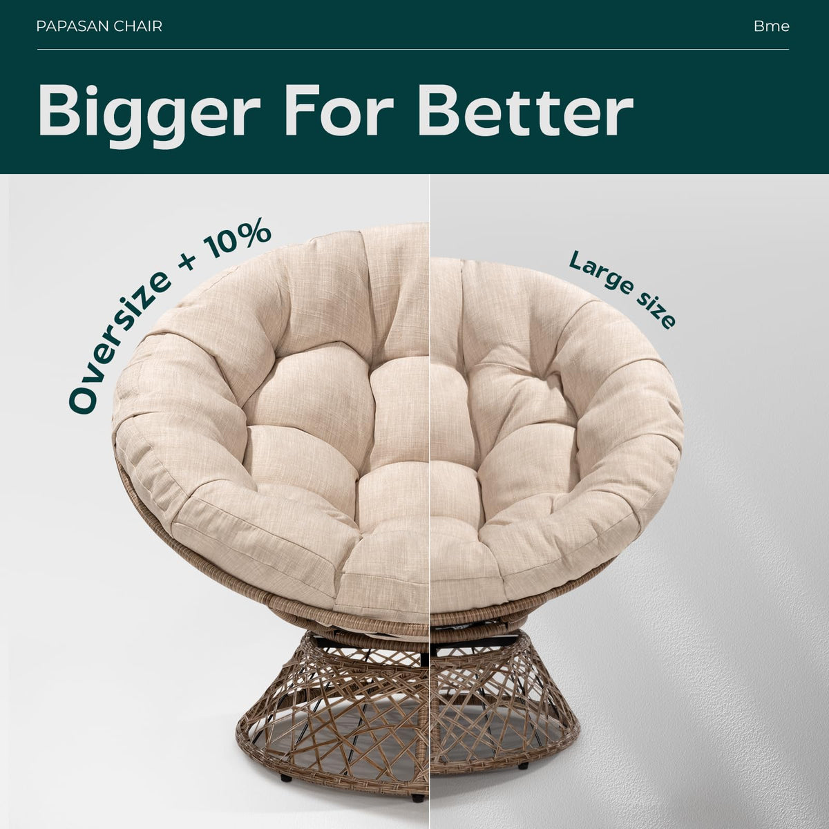 Metal oversized swivel papasan chair, featuring beige cushion, brown frame, and oversized swivel design, for a lounge area