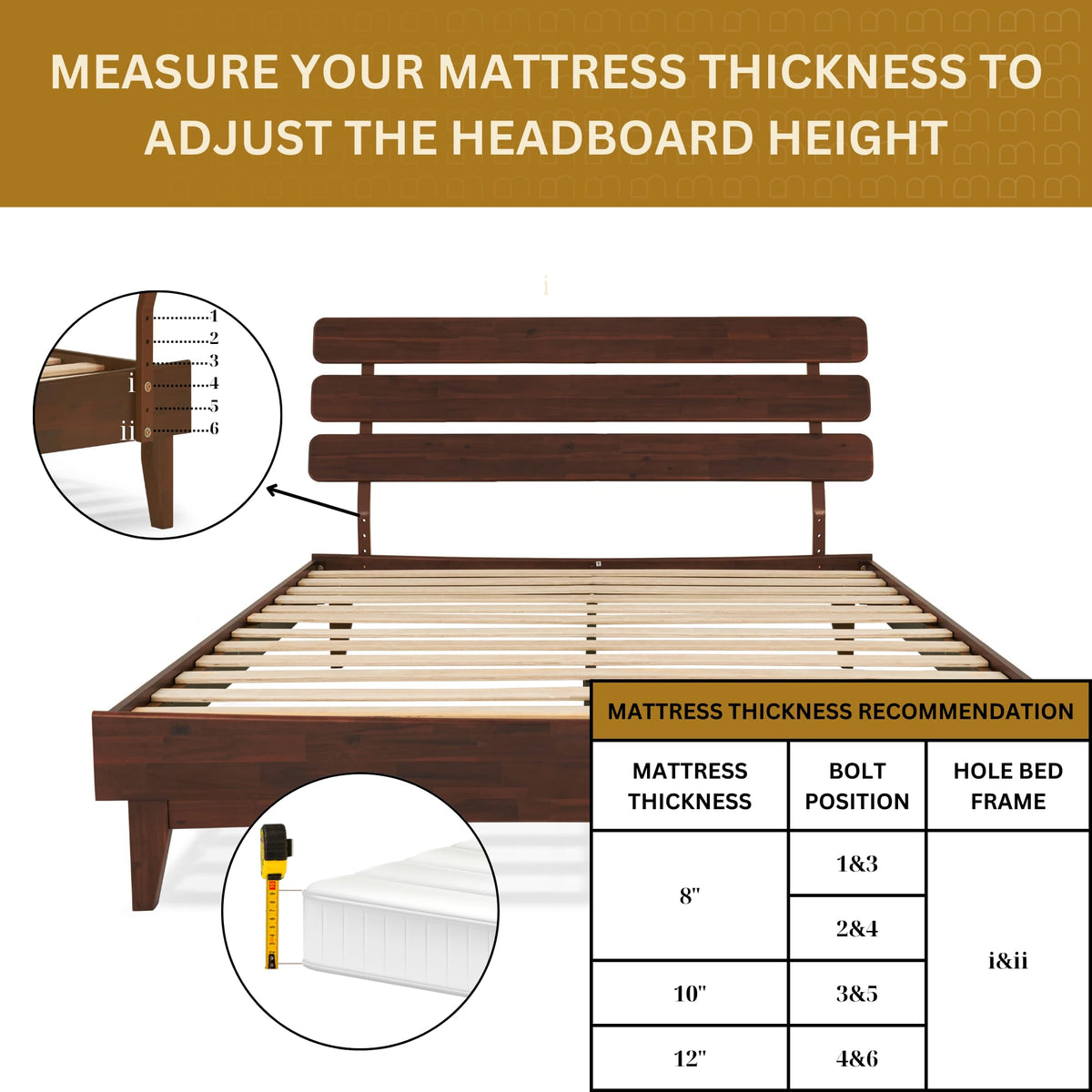 Caden queen platform bed frame, featuring headboard and walnut finish, for a platform bed setup