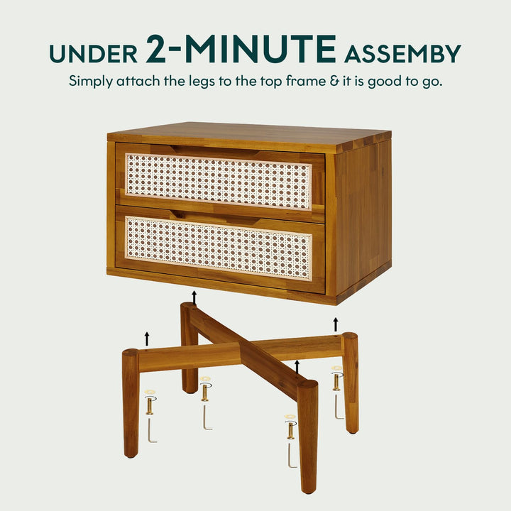 Oliver 2-drawer nightstand designed with caramel finish and bedside storage for bedroom storage